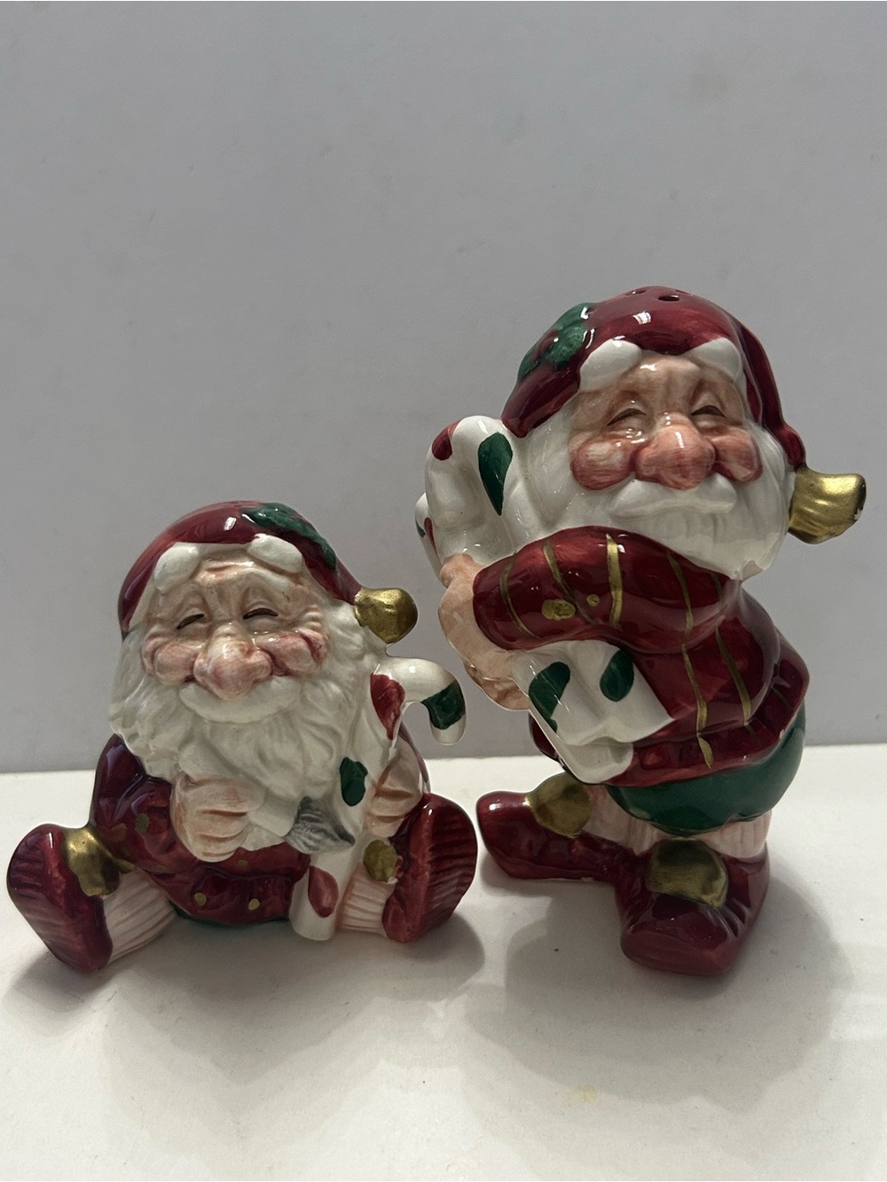 Vintage Fitz And Floyd Elf Salt and Pepper Shakers 1990 Ceramic Christmas Elves